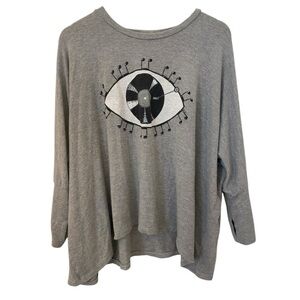 Lauren Moshi Record Eye Oversized Gray Sweatshirt Size XS Boyfriend Casual